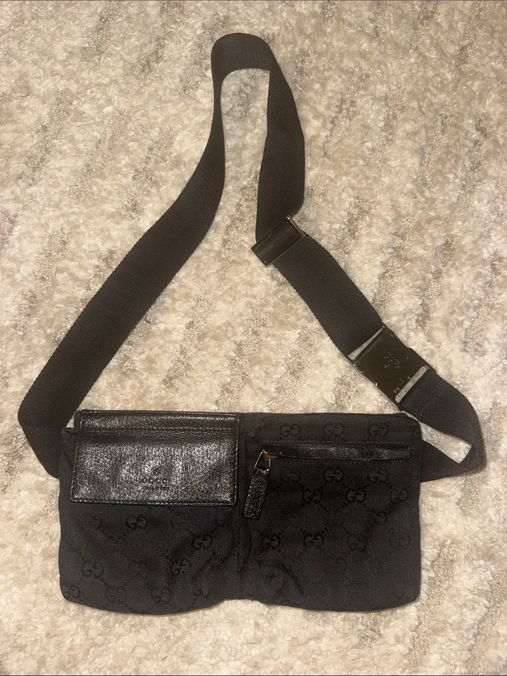Gucci Black Belt Bag with GG Monogram Adjustable Strap